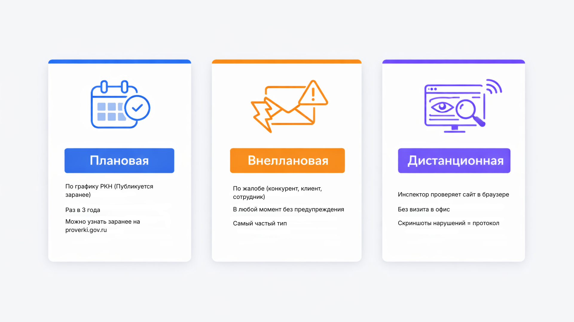 Три типа проверок Роскомнадзора: плановая, внеплановая и дистанционная